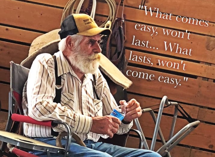 A motivational quote on an image of an elderly man